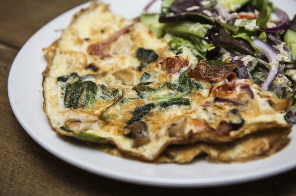 Omelet with mushroom's, Canadian bacon and spinach