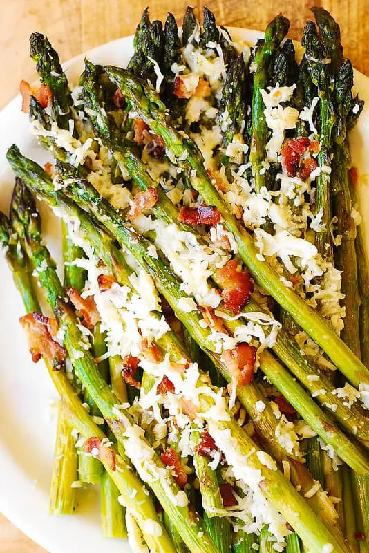 OVEN-ROASTED ASPARAGUS WITH ASIAGO, BACON, AND GARLIC