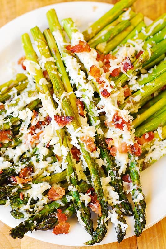 OVEN-ROASTED ASPARAGUS WITH ASIAGO, BACON, AND GARLIC